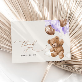 Nalle, Baby-björn, Lila-ballong, babyskor Tack Kort