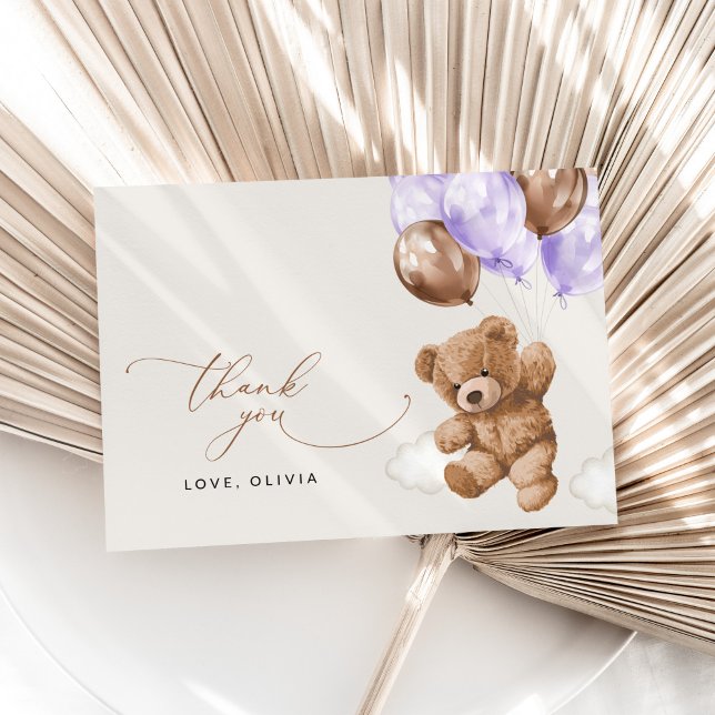 Nalle, Baby-björn, Lila-ballong, babyskor Tack Kort (Skapare uppladdad)