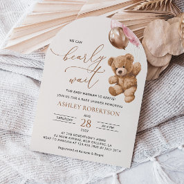 Nalle, Baby-björn, Rosa-ballonger, babyskor Inbjudningar