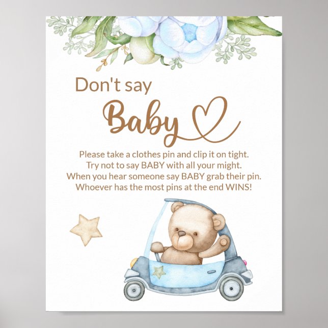 Nalle baby björn säger inte att babyduschspel poster (Framsidan)