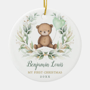 nalle Baby Första jul Grey Guld Julgransprydnad Keramik