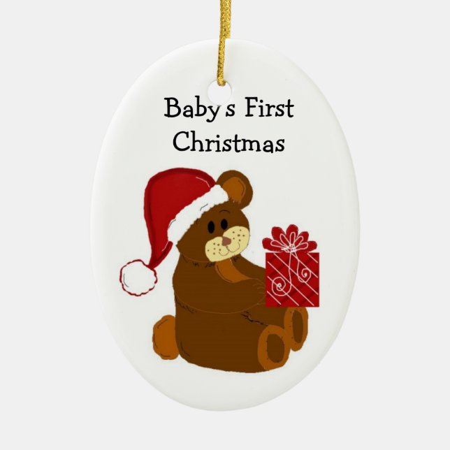 Nalle Baby Första jul Julgransprydnad Keramik (Framsidan)