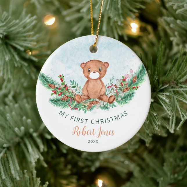 Nalle Baby Första julen Greenery Julgransprydnad Keramik (Träd)