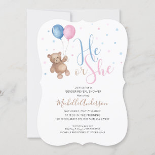 Nalle Baby Gender Visa visningsprogram Inbjudningar