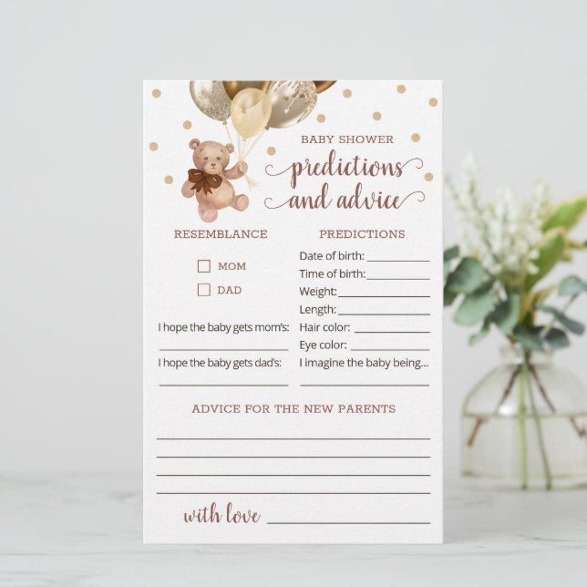 Nalle Baby Predictions and Advice Baby Shower (Stående Fram)