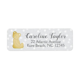 Nalle Baby Shower-adressetikett grått & brun Returadress Etikett