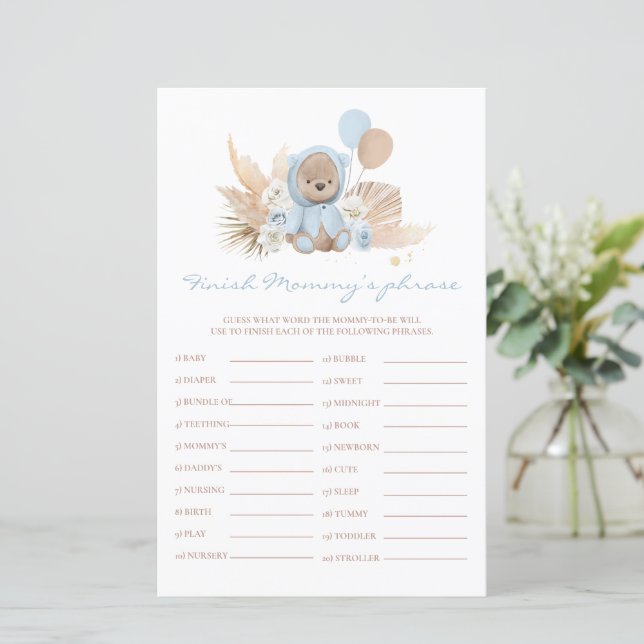 Nalle Baby Shower Avslutar Mamma Phrase-spel (Stående Fram)
