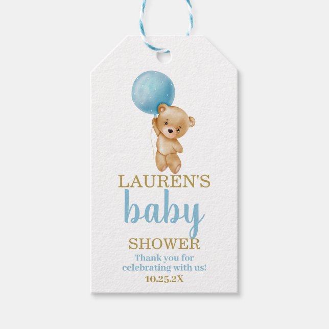 Nalle Baby Shower Boy Gift-Märkre Presentetikett (Framsidan)