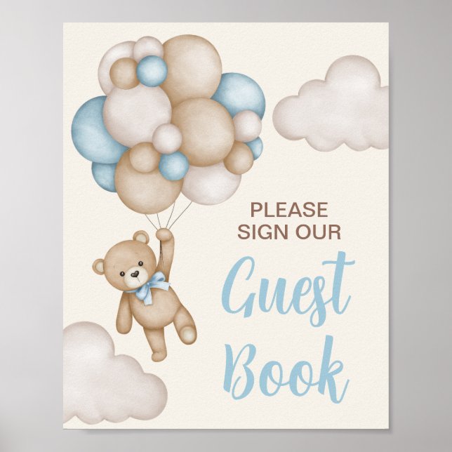 Nalle Baby Shower Boy Guest Bok Poster (Framsidan)