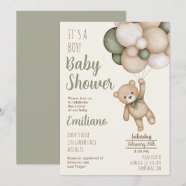 Nalle Baby Shower Boy-inbjudan Inbjudningar