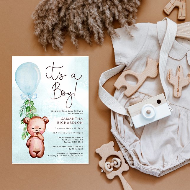 Nalle Baby Shower Boy-inbjudan Inbjudningar (Skapare uppladdad)