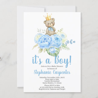 Nalle Baby Shower Boy-inbjudan Inbjudningar