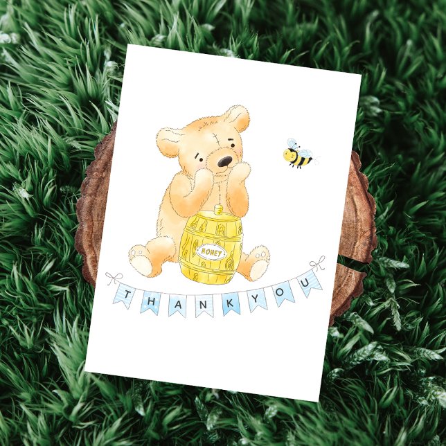 Nalle Baby Shower Boy Tack Anteckningskort (Skapare uppladdad)