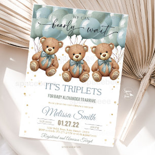 Nalle Baby Shower, det är TRIPLETS Inbjudningar