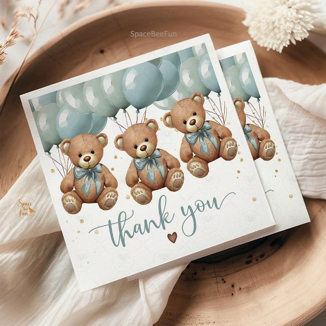 Nalle Baby Shower, det är TRIPLETS Pappersservett (teddy bear baby shower napkins, triplets baby shower decor, it's triplets party napkins, cute bear b)