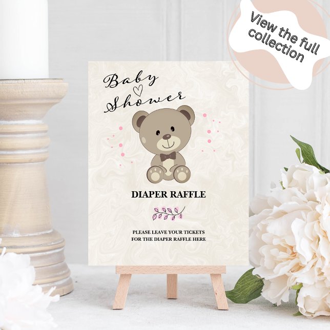 Nalle Baby Shower Diaper Raffle Sign (Rosa) Poster (Skapare uppladdad)