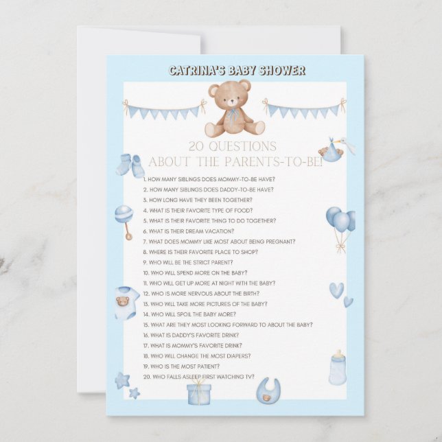 Nalle Baby Shower - Editable Namn, 5x7 storlek I Inbjudningar (Framsida)