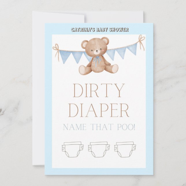 Nalle Baby Shower - Editable Namn, 5x7 storlek I Inbjudningar (Framsida)