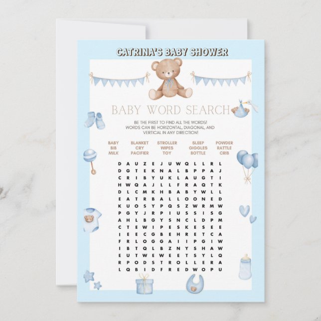 Nalle Baby Shower - Editable Namn, 5x7 storlek I Inbjudningar (Framsida)