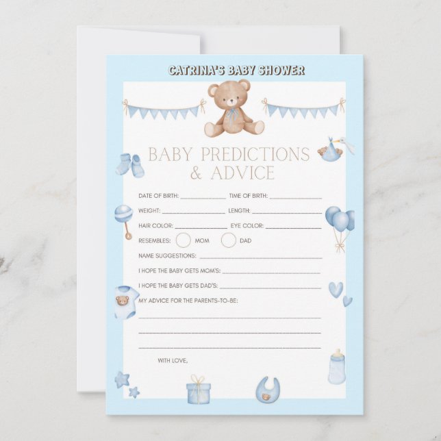 Nalle Baby Shower - Editable Namn, 5x7 storlek I Inbjudningar (Framsida)