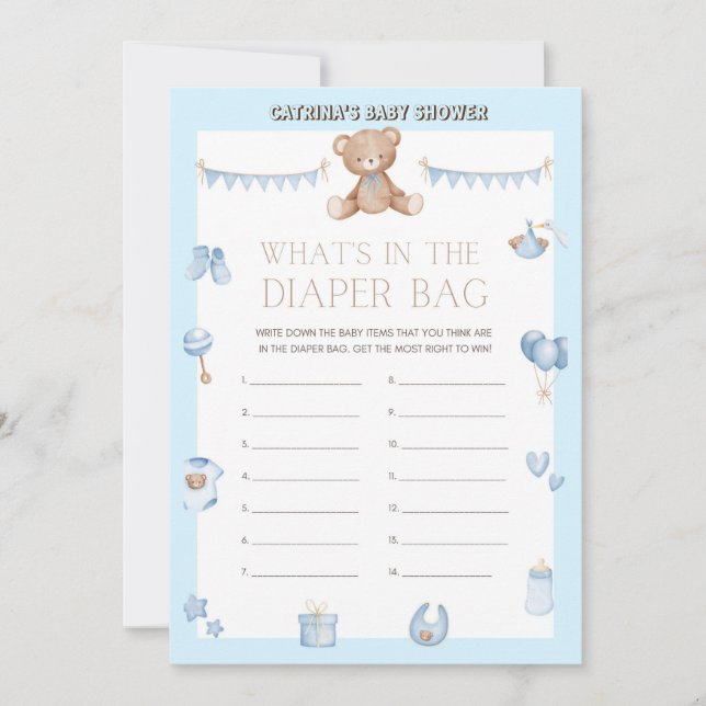Nalle Baby Shower - Editable Namn, 5x7 storlek I Inbjudningar (Framsida)