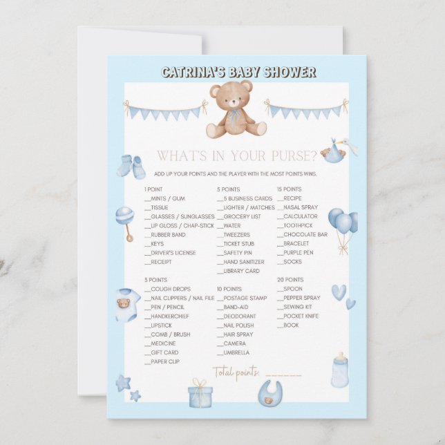 Nalle Baby Shower - Editable Namn, 5x7 storlek I Inbjudningar (Framsida)