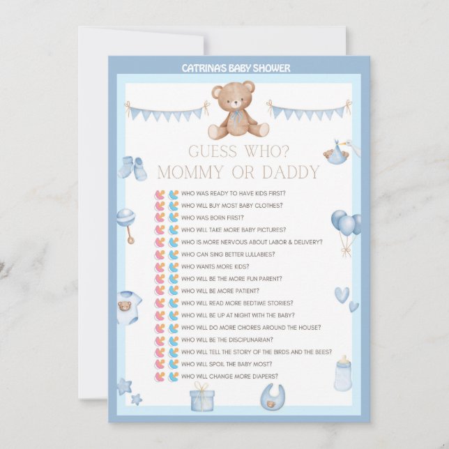Nalle Baby Shower - Editable Namn, 5x7 storlek Inbjudningar (Framsida)