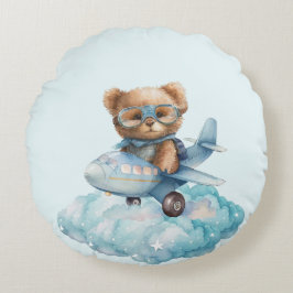 Nalle Baby Shower Gift Boy Blue Bear Rund Kudde