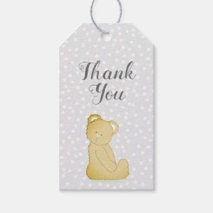 Nalle Baby Shower Gift Märkre grått och brun Presentetikett