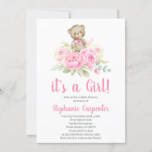 Nalle Baby Shower Girl-inbjudan