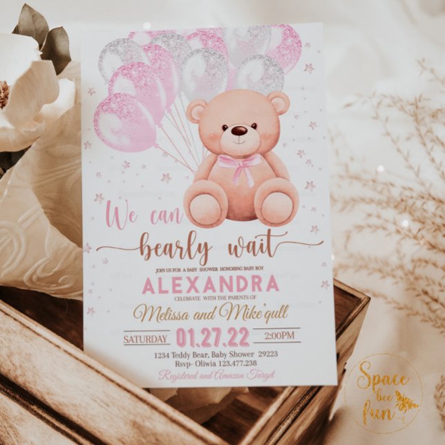 Nalle Baby Shower Girl Inbjudningar (Skapare uppladdad)