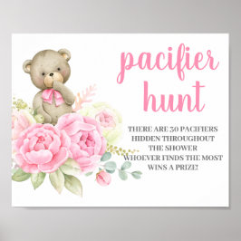 Nalle Baby Shower Girl Nappar Hunt-tecken Poster