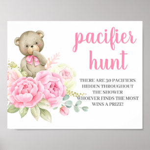 Nalle Baby Shower Girl Nappar Hunt-tecken Poster