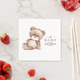 Nalle Baby Shower, Girl Rosa Bear Baby Shower Pappersservett