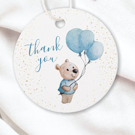 Nalle Baby Shower Guld Blue Tack Gåvor Etiketter