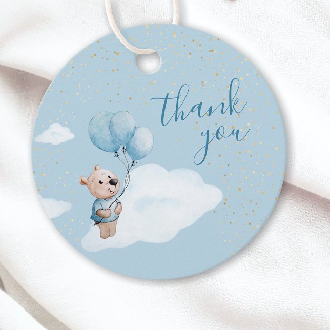 Nalle Baby Shower Guld Blue Tack Gåvor Etiketter (Skapare uppladdad)