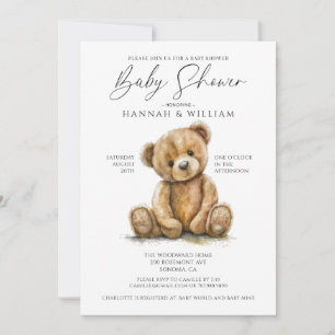 Nalle Baby Shower Inbjudan Gender Neutral