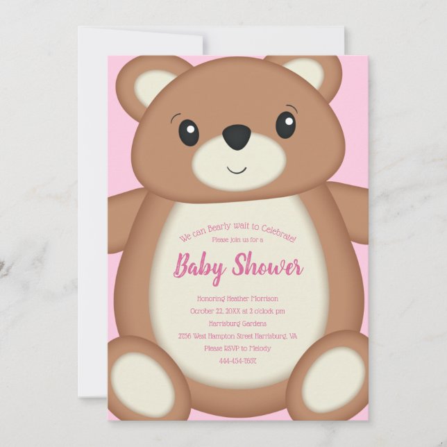 Nalle Baby Shower Inbjudningar (Framsida)