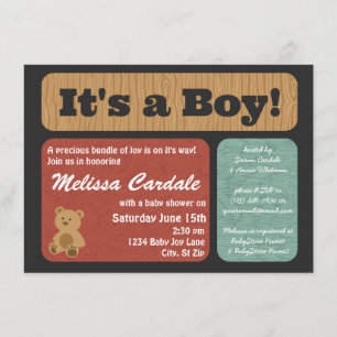 nalle Baby Shower-inbjudningar Boy Inbjudningar