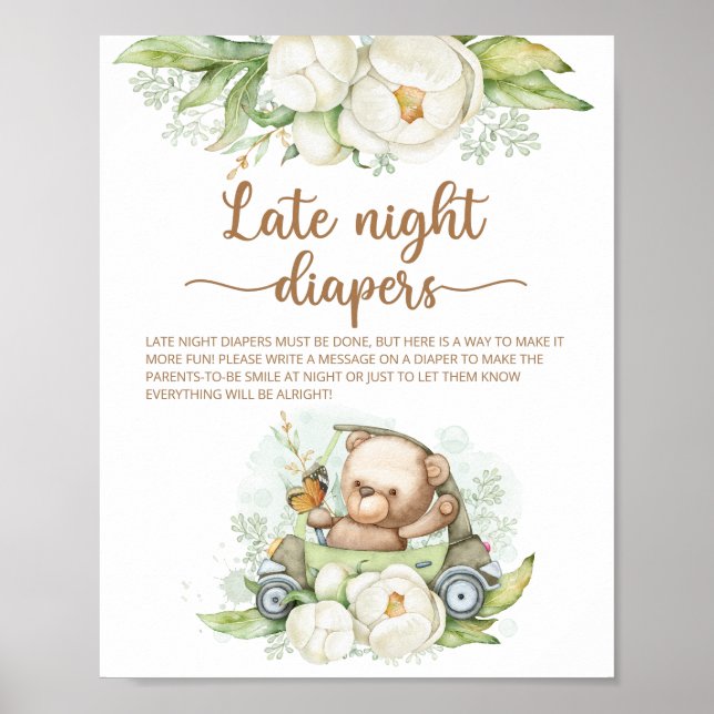 Nalle Baby Shower Late Late Night Diaper Poster (Framsidan)