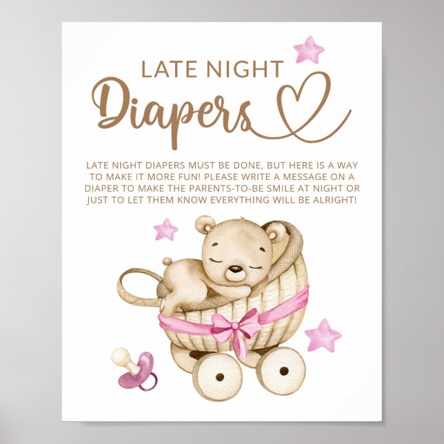 Nalle Baby Shower Late Late Night Diaper Poster (Framsidan)