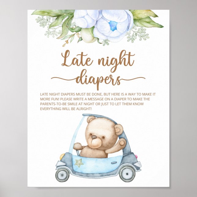 Nalle Baby Shower Late Late Night Diaper Poster (Framsidan)
