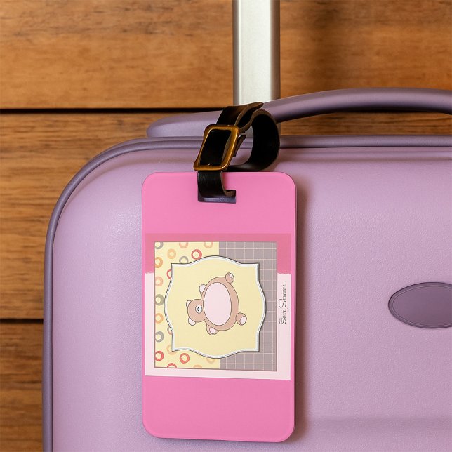 Nalle Baby Shower med Retro Circles Bagagebricka (Skapare uppladdad)