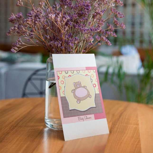 Nalle Baby Shower med Retro Circles Inbjudan (Skapare uppladdad)