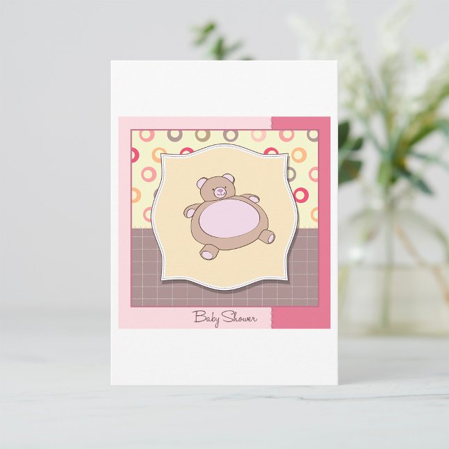 Nalle Baby Shower med Retro Circles Inbjudningar (Skapare uppladdad)