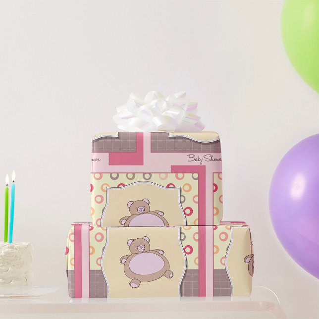 Nalle Baby Shower med Retro Circles Presentpapper (Skapare uppladdad)