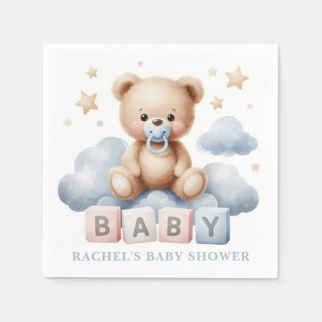 Nalle Baby Shower Napkin Pappersservett (Framsidan)