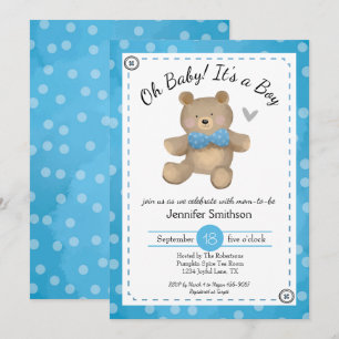Nalle Baby Shower Oh Baby Inbjudningar