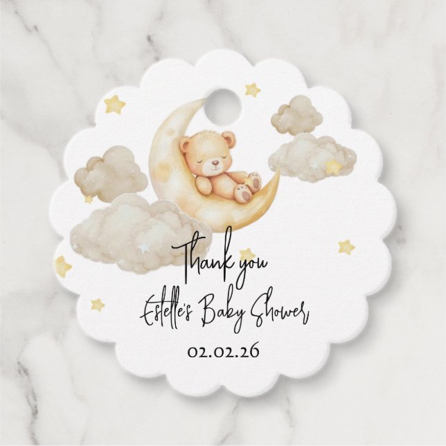 Nalle Baby Shower - Över temat Måne Gåvor Etiketter (Framsida)