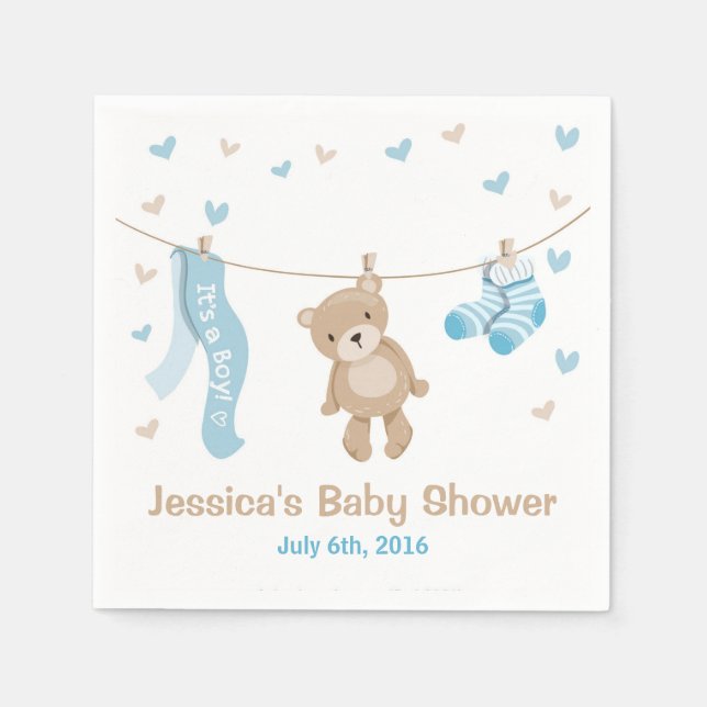 Nalle Baby Shower Pappersservett Boy Blue (Framsidan)